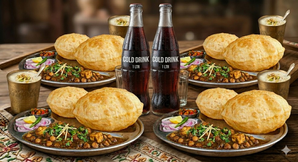 4 Plate Paneer Chole Bhature + Coldrinks 2 200ml